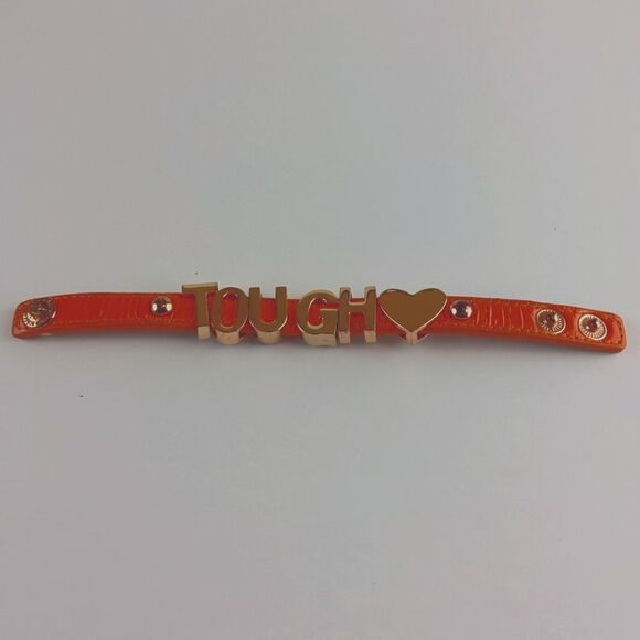 (3/$20) Orange faux leather TOUGH snap bracelet - Picture 1 of 6